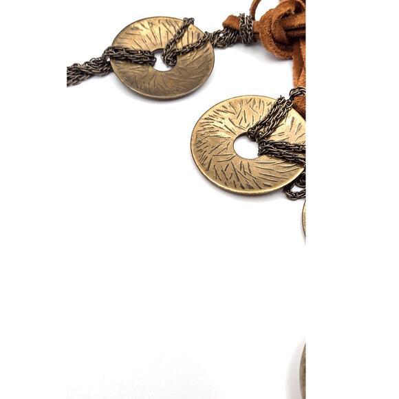 Vintage 60s hippie boho belt with gold tone concho disc medallions tassels - Picture 9 of 11